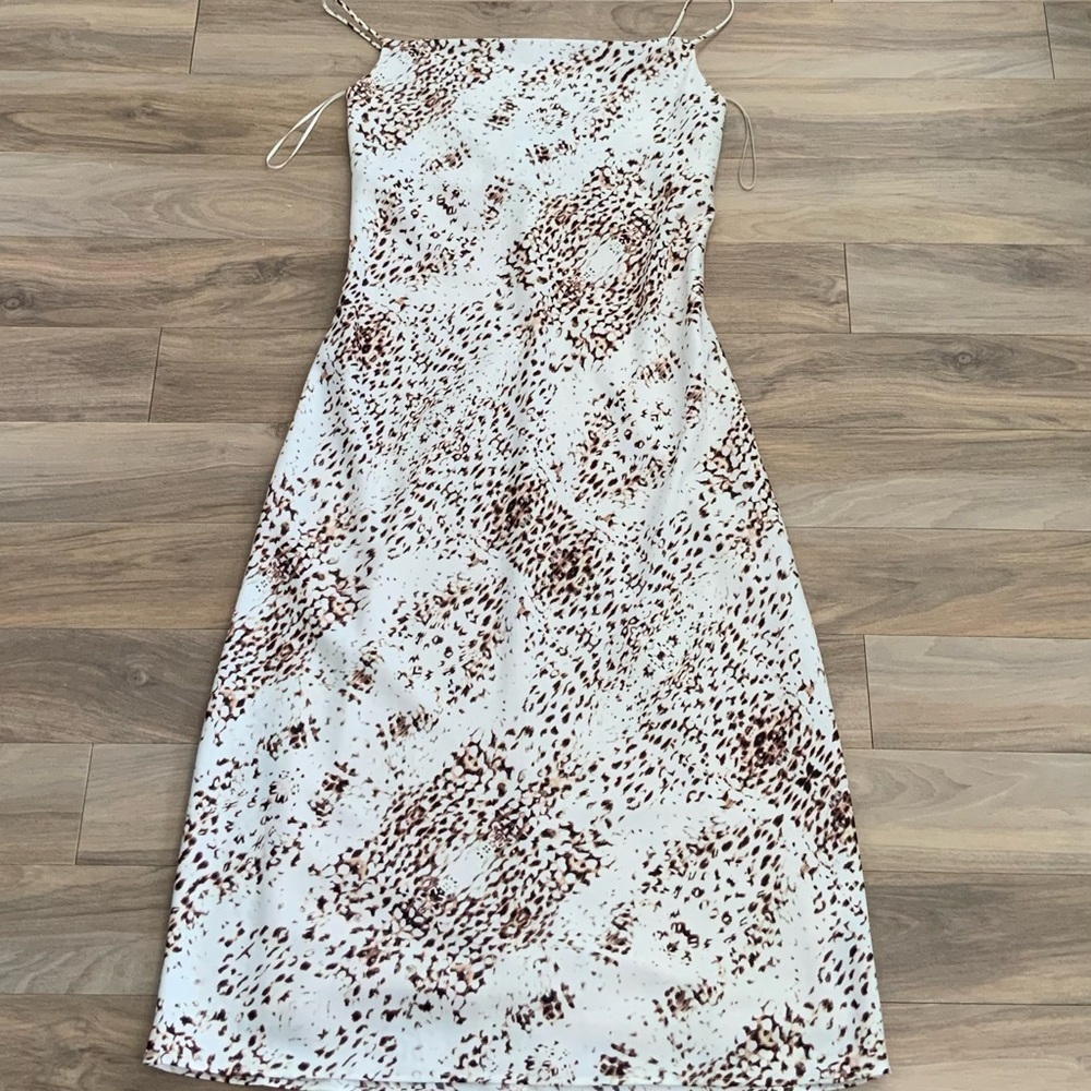 ExpressXRachel Zoe Printed Satin Cowl Neck Midi Slip Dress Natural Leopard Print - Picture 7 of 7